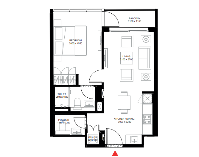 crest 1br floor plan